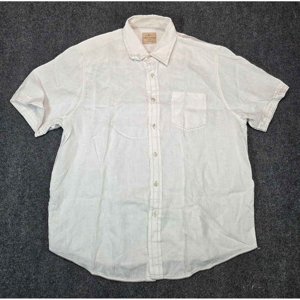 Tommy Bahama Linen Shirt Mens XL White Short Sleeve Button Down Shirt